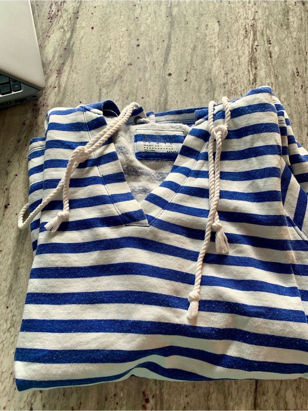 Marc By Marc Jacobs Blue and White Striped Drawstring Hoodie